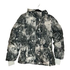 Amazon Essentials Marbled Puffer Jacket Size‎ Medium Zipper & Buttons With Hood